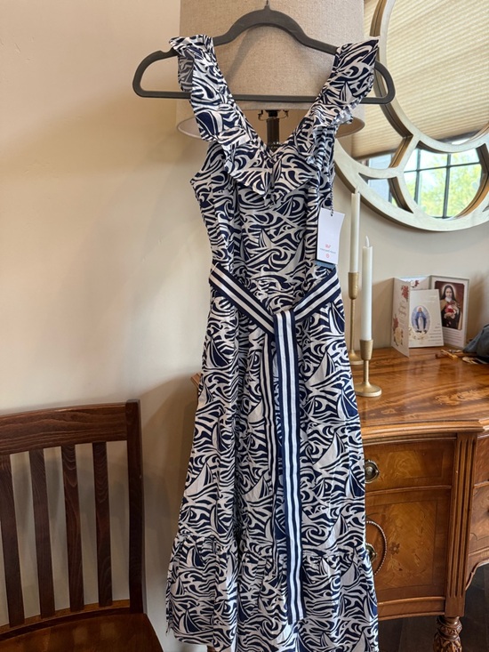 vineyard vines target Dresses & Skirts - Vineyard Vines Navy and White Ruffle-Trim Maxi Dress with Striped Sash